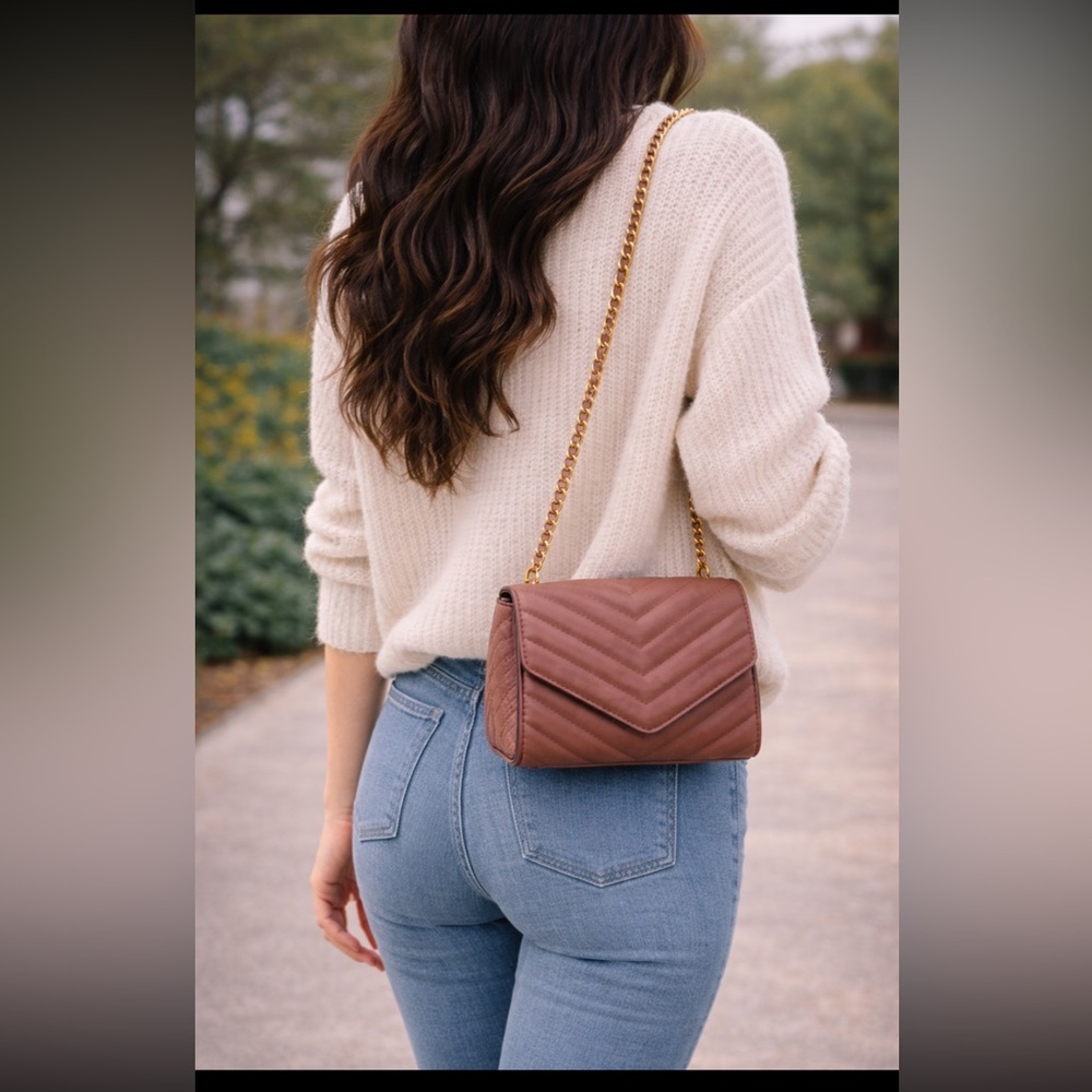 NEW Brown bag w/convertible chain strap